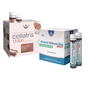 Zestaw Collatris Beauty SHOT 13 000 + Mag-Vitum B6 Ashwagandha SHOT, 20 fiolek + 20 fiolek
