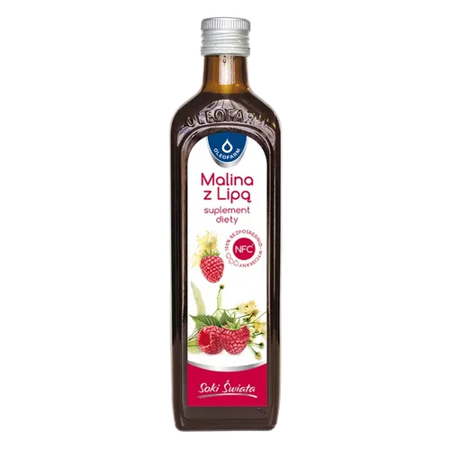 Malina z Lipą - sok NFC z owoców malin i kwiatów lipy, 490 ml