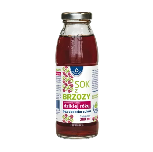 Sok z brzozy z naparem z dzikiej róży, bez dodatku cukru, 300 ml