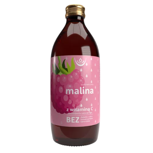 Malina, sok z owoców maliny z naturalną witaminą C, 500 ml