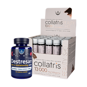 Zestaw Collatris Beauty SHOT 13 000 + Destresan noc z melatoniną, 20 fiolek + 60 żelków